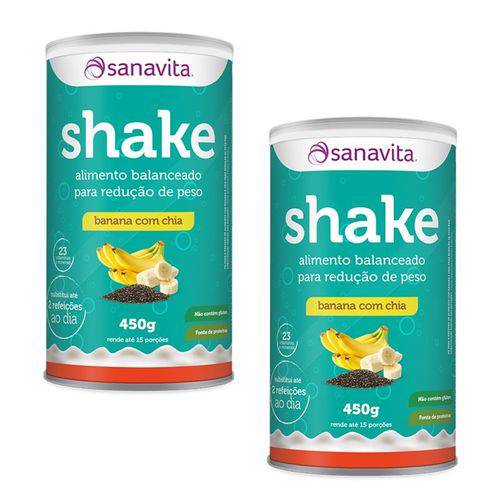 Kit 2 Shake Protein - Sanavita - Banana com Chia - 450g