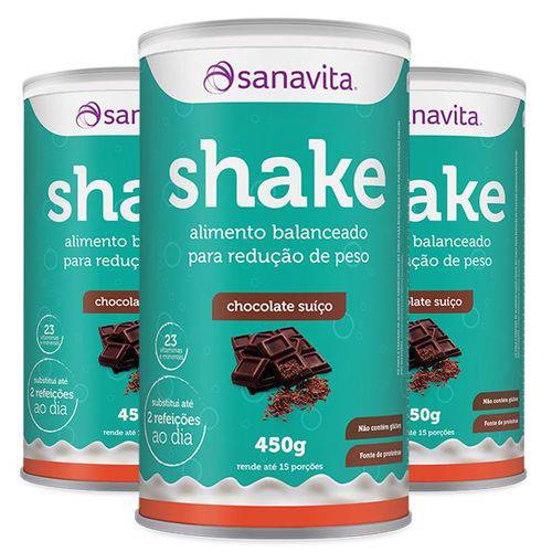 Kit 3 Shake Subs. Refeição Sanavita Chocolate Suiço 450g
