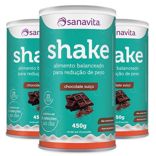 Kit 3 Shake Subs. Refeição - Sanavita - Chocolate Suíço 450g