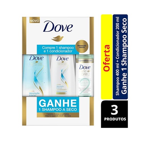 Kit Shampoo 400ml + Condicionador Dove 200ml Hidratação Intensa Grátis Shampoo a Seco Dove