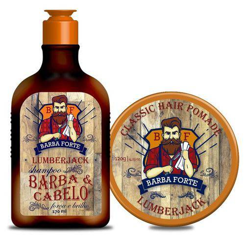 Kit Shampoo Barba e Cabelo e Classic Hair Pomade Lumberjack Barba Forte