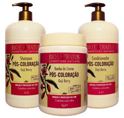 Kit Shampoo Condicionador e Banho de Creme Pós Coloração Goji Berry 1L - Bio Extratus