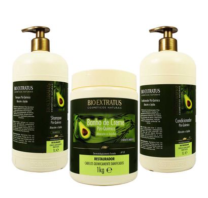 Kit Shampoo, Condicionador e Banho de Creme Pós Química Abacate e Jojoba - Bio Extratus