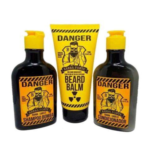 Kit Shampoo, Condicionador e Beard Balm Bálsamo Hidratante Danger Barba Forte