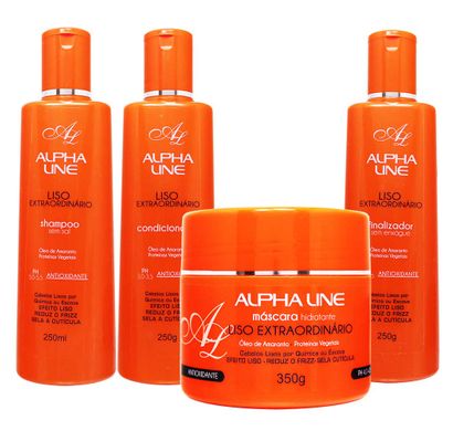 Kit Shampoo, Condicionador, Finalizador Sem Enxágue e Máscara Liso Extraordinário - Alpha Line