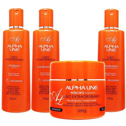 Kit Shampoo, Condicionador, Finalizador Sem Enxágue e Máscara Liso Extraordinário - Alpha Line