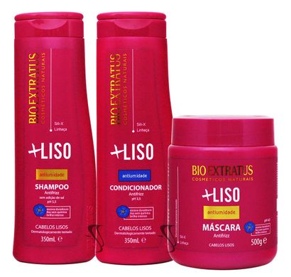 Kit Shampoo Condicionador Máscara 500g +Liso Antiumidade - Bio Extratus
