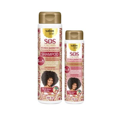 Kit Shampoo e Condicionador S.O.S Cachos Reparação Extrema 5 em 1 Rícino e Queratina - Salon Line