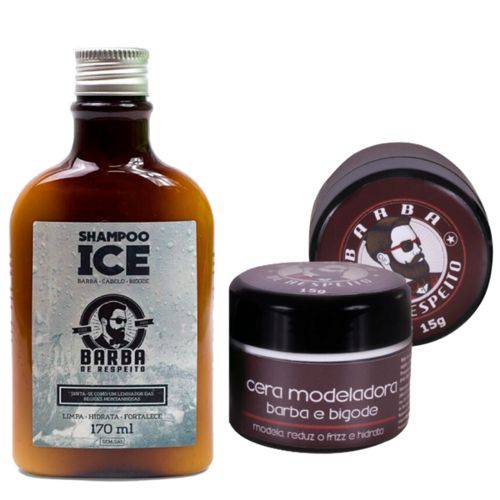 Kit Shampoo Ice 170ml + Cera de Barba e Bigode 15g Barba de Respeito