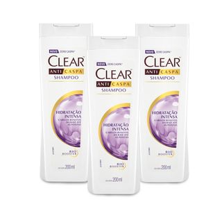 Kit 3 Shampoos Anticaspa Clear Hidratação Intensa 200ml - Leve 03 Pague 02