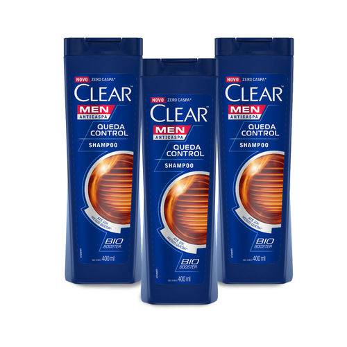 Kit 3 Shampoos Anticaspa Clear Men Controle da Queda 400ml - Leve 03 Pague 02