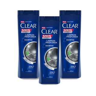 Kit 3 Shampoos Anticaspa Clear Men Limpeza Profunda 400ml - Leve 03 Pague 02
