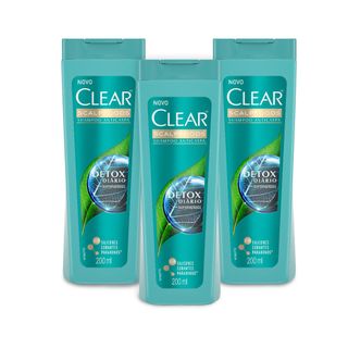 Kit 3 Shampoos Anticaspa Clear Women Detox Diário 200ml - Leve 03 Pague 02