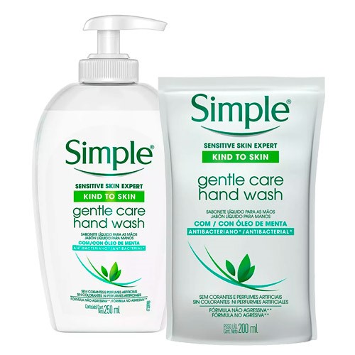 Kit Simple Gentle Care Sabonete Líquido para as Mãos Antibactericida 250ml + Refil 200ml