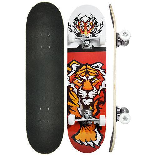 Kit Skate Radical Super com Acessórios Tigre Vermelho e Branco