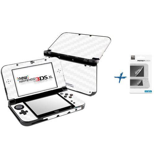 Kit Skin Adesivo Protetor 4D Fibra de Carbono New Nintendo 3DS XL+ Películas (4D Branco)