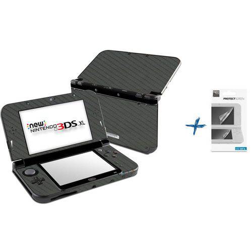 Kit Skin Adesivo Protetor 4D Fibra de Carbono New Nintendo 3DS XL+ Películas (4D Cinza)