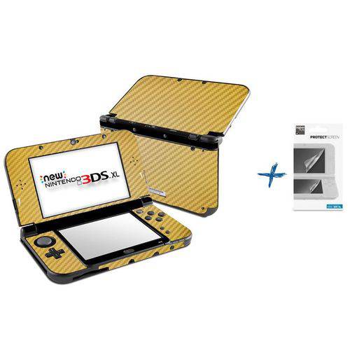 Kit Skin Adesivo Protetor 4D Fibra de Carbono New Nintendo 3DS XL+ Películas (4D Dourado)