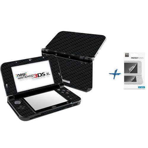 Kit Skin Adesivo Protetor 4D Fibra de Carbono New Nintendo 3DS XL+ Películas (4D Preto)
