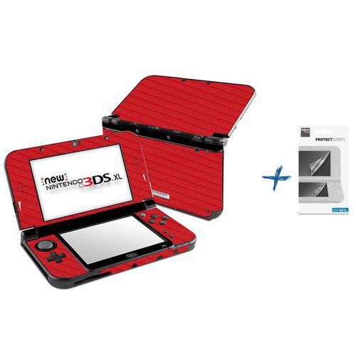 Kit Skin Adesivo Protetor 4D Fibra de Carbono New Nintendo 3DS XL+ Películas (4D Vermelho)