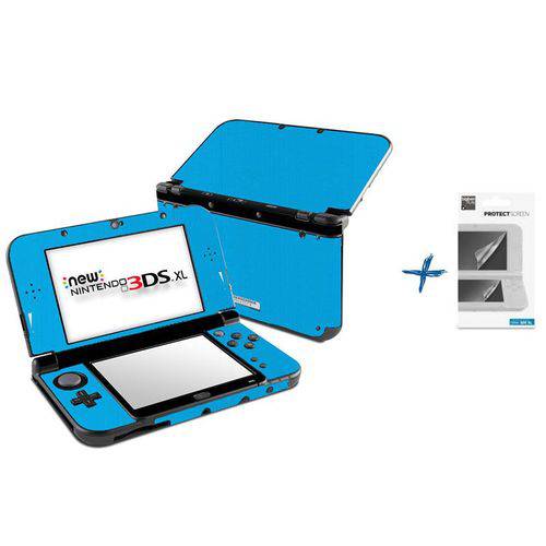 Kit Skin Adesivo Protetor New Nintendo 3DS XL+ Películas (Azul Claro)