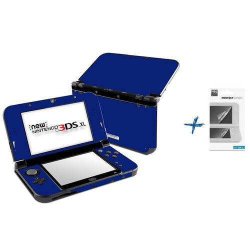 Kit Skin Adesivo Protetor New Nintendo 3DS XL+ Películas (Azul Escuro)