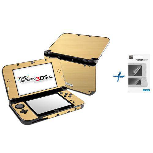 Kit Skin Adesivo Protetor New Nintendo 3DS XL+ Películas (Dourado)