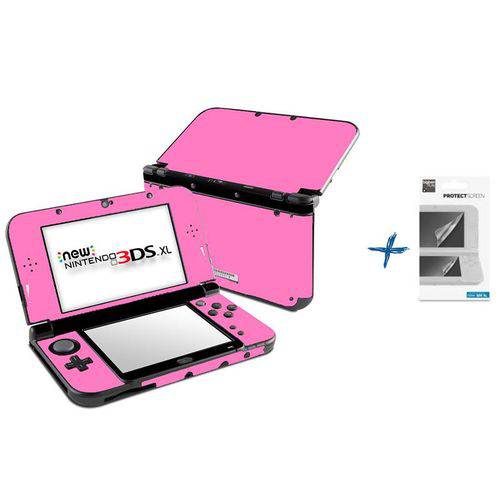 Kit Skin Adesivo Protetor New Nintendo 3DS XL+ Películas (Rosa Claro)