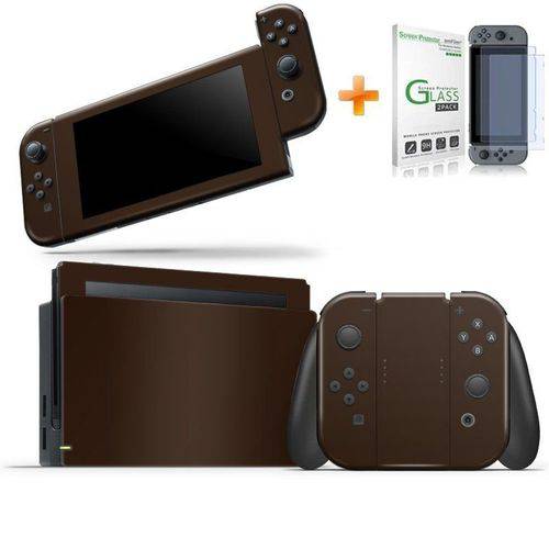 Kit Skin Adesivo Protetor Nintendo Switch + PelÃcula de Vidro (Marrom)