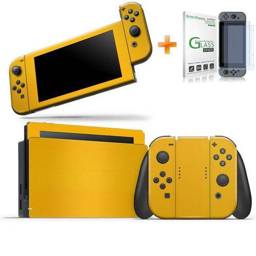 Kit Skin Adesivo Protetor Nintendo Switch + Película de Vidro (Amarelo)