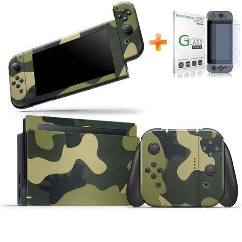 Kit Skin Adesivo Protetor Nintendo Switch + Película de Vidro (Camuflado)