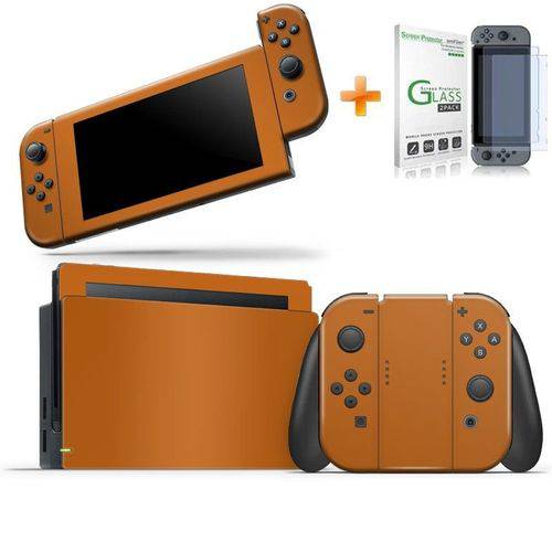 Kit Skin Adesivo Protetor Nintendo Switch + Película de Vidro (Laranja)