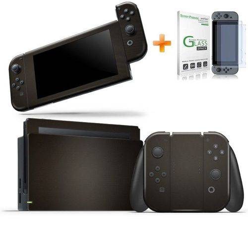 Kit Skin Adesivo Protetor Nintendo Switch + Película de Vidro (Marrom Premium)