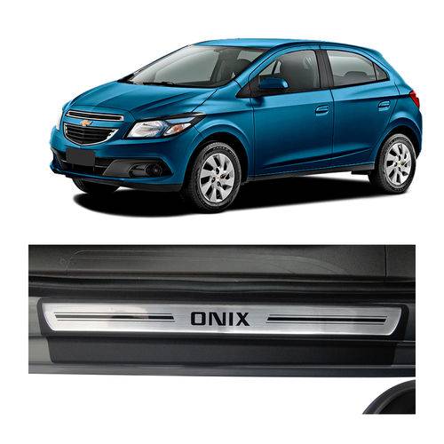Kit Soleira Chevrolet Onix Premium Aço Escovado Resinado 2013 a 2015 4