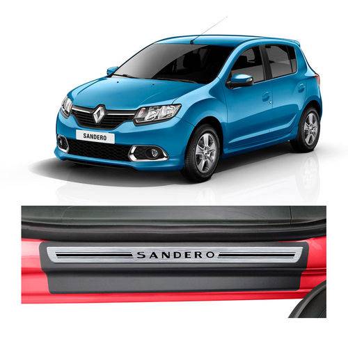 Kit Soleira Renault Sandero Premium Aço Escovado Resinado 2015 4 Portas