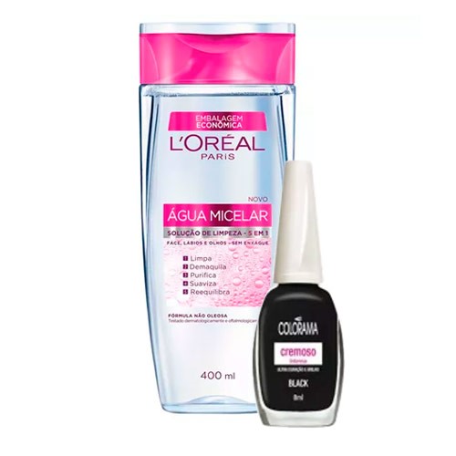 Kit Solução de Limpeza Facial L'Oréal 400ml Ganhe Esmalte Colorama Black 8ml