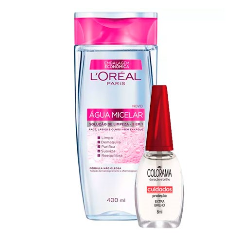 Kit Solução de Limpeza Facial L'Oréal 400ml Ganhe Esmalte Colorama Extra Brilho 8ml