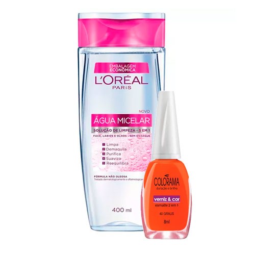 Kit Solução de Limpeza Facial L'Oréal 400ml Ganhe Esmalte Colorama Verniz&Cor 40 Graus 8ml