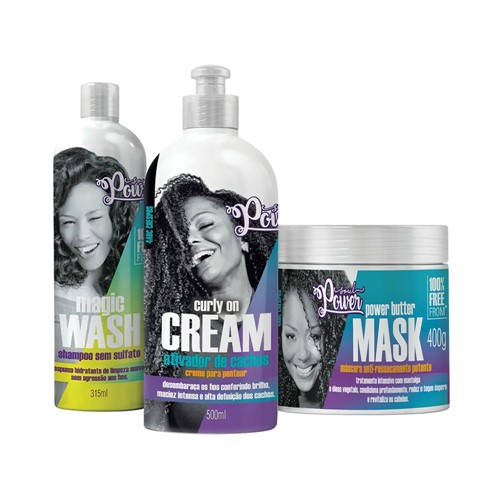 Kit Soul Power Curly On Cream Creme de Pentear + Máscara Grátis Shampoo Magic Wash 315ml