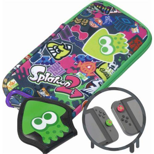 Kit Splatoon 2 Nintendo Switch Capa Protetora + Par Grip + Case Porta Jogo - Hori