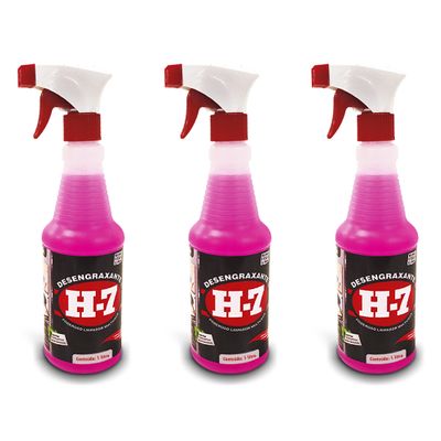Kit 3 Spray Desengraxante H-7 Multiuso - para Limpeza Pesada - 1 Litro
