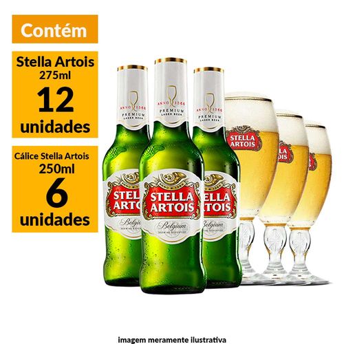 Kit Stella Artois 12 Longnecks 275ml + 6 Cálices 250ml