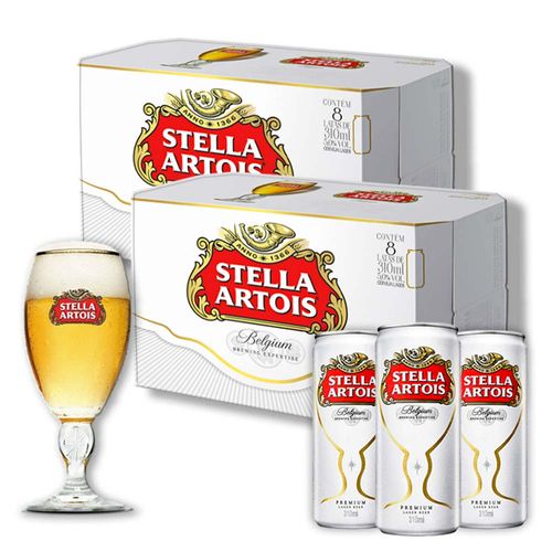 Kit Stella Artois 310ml 2 Packs (16 Unidades) + Cálice Stella