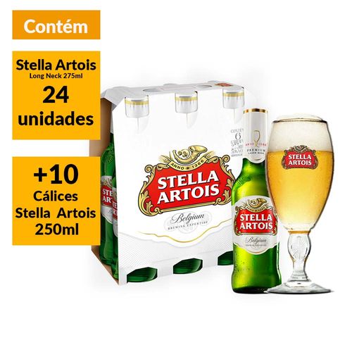 Kit Stella Artois 275ml (24 Unidades) + Cálice Stella 250ml (10 Unidades)