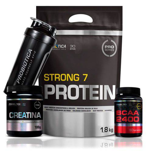 Kit Strong 7 Protein + Craetina Pura + Bcaa 2400 60 Cáps