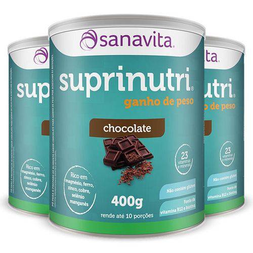 Kit 3 Suprinutri Hipercalórico - Sanavita - Chocolate 400g