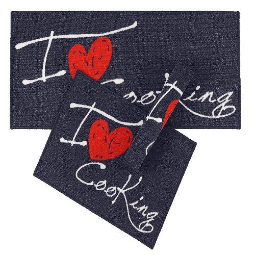 Kit Tapete de Cozinha Love Cook 3 Peças 100% Poliamida Gourmet Corttex