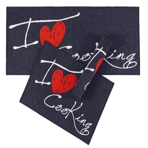 Kit Tapete de Cozinha Love Cook 3 Peças - 100% Poliamida - Gourmet - Corttex