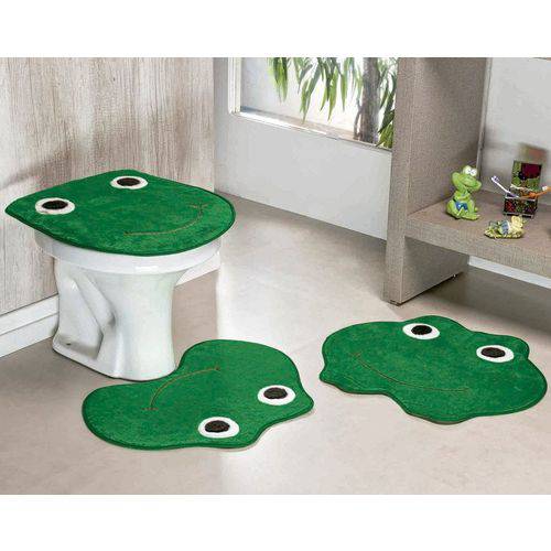 Kit Tapetes de Banheiro Sapinho Antiderrapante 3 Peças - Verde Bandeira