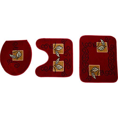 Kit Tapetes para Banheiro Royal Luxury Vermelho Veludo 3 Peças - Rayza